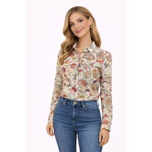 Izod Paisley Button Down Shirt Multi Color Lightweight Cotton EUC Size Small